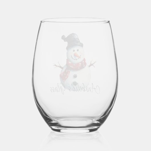 パーソナライズされた雪だるま名クリスマス ステムなしワイングラス (裏面)