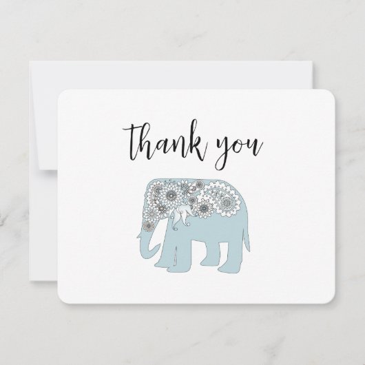 パーソナライズされた青いペイズリーの象 サンキューカード (正面)