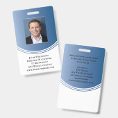 パーソナライズされた青いモダンなビジネス従業員写真 バッジ (正面＆裏面)