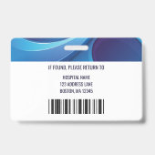 パーソナライズされた青い医療従事者 ID バッジ (裏面)