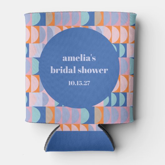 パーソナライズされた青い幾何学的なウェディングシャワーのお土産 缶クーラー (正面)