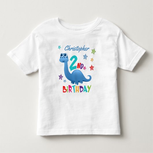 パーソナライズされた青い恐竜の2歳の誕生日 トドラーTシャツ (正面)