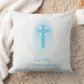 パーソナライズされた青い最初の聖餐式クロスホスト クッション (ブランケット)