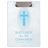 パーソナライズされた青い最初の聖餐式クロスホスト クリップボード (正面)