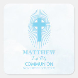 パーソナライズされた青い最初の聖餐式クロスホスト スクエアシール