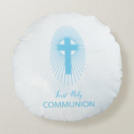 パーソナライズされた青い最初の聖餐式クロスホスト ラウンドクッション