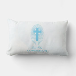 パーソナライズされた青い最初の聖餐式クロスホスト ランバークッション