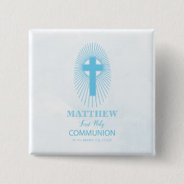 パーソナライズされた青い最初の聖餐式クロスホスト 缶バッジ