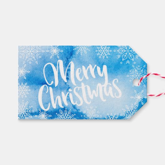 パーソナライズされた青い水の色クリスマスギフトタグ ギフトタグ (正面(横))