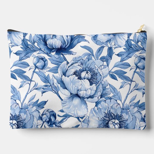 パーソナライズされた青い花のウェディング ブライドメイド トラベル フラワー アクセサリーポーチ (裏面)