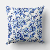 パーソナライズされた青と白の花柄のトワール結婚式 クッション (裏面)