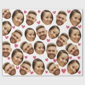 パーソナライズされた顔カスタム写真とハートカップル ラッピングペーパー (フラット)