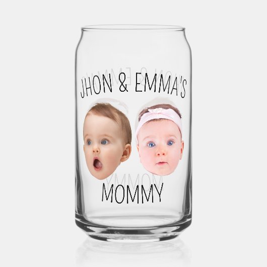 パーソナライズされた顔フォトキッズ母の日の贈り物 ガラス缶 (正面)