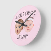 パーソナライズされた顔フォトキッズ母の日の贈り物 ラウンド壁時計 (傾斜)