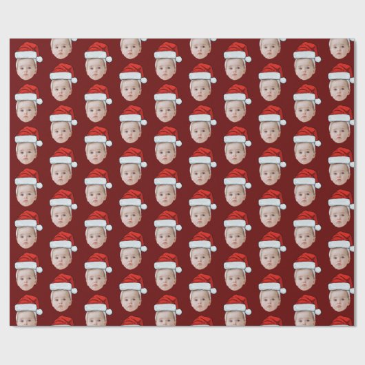 パーソナライズされた顔フォトサンタハットおもしろいクリスマス ラッピングペーパー (フラット)