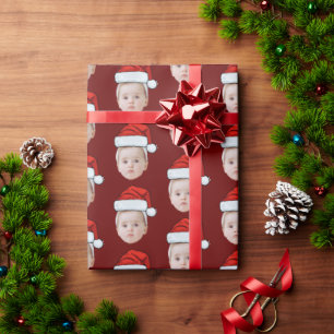 パーソナライズされた顔フォトサンタハットおもしろいクリスマス ラッピングペーパー
