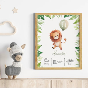 パーソナライズされた風船付き可愛いライオン子供部屋 ポスター