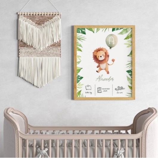 パーソナライズされた風船付き可愛いライオン子供部屋 ポスター