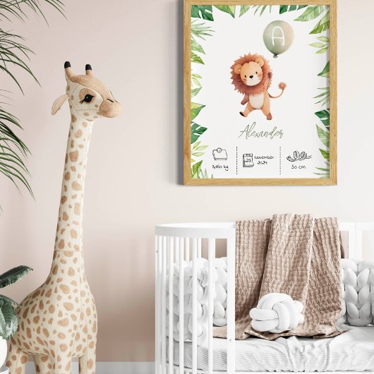 パーソナライズされた風船付き可愛いライオン子供部屋 ポスター