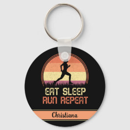 パーソナライズされた食べ走スリープリピートレトロアスリート キーホルダー
