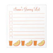 パーソナライズされた食料品一覧オレンジジュース果実切り ノートパッド (正面)