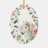 パーソナライズされた馬かわいらし花園クリスマス セラミックオーナメント (正面)