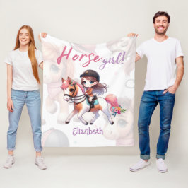パーソナライズされた馬の少女のドレッサージュライダー フリースブランケット