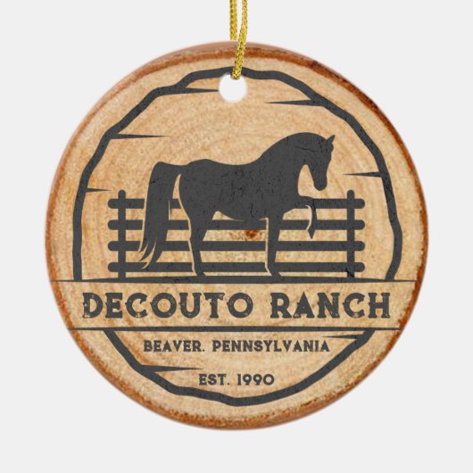 パーソナライズされた馬の牧場のヴィンテージ素朴クリスマス セラミックオーナメント (正面)
