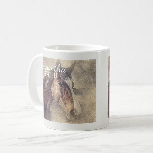 パーソナライズされた馬絵画の コーヒーマグカップ (正面左)