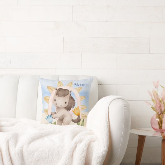 パーソナライズされた馬、ベビー動物、ボホ、虹 クッション (ソファ)