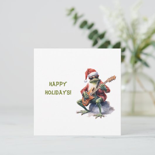 パーソナライズされた魅力的おもしろいChristmas Frog Band シーズンカード (スタンド正面)