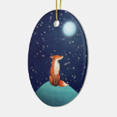 パーソナライズされた魅力的キツネと満月クリスマス セラミックオーナメント (左)