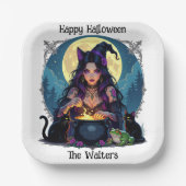 パーソナライズされた魔女と大釜ハロウィーン ペーパープレート (正面)