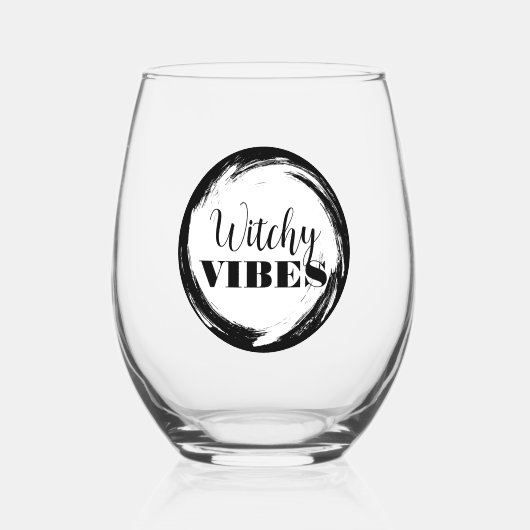 パーソナライズされた魔女のようなハロウィン ブラック＆ホワイト ステムなしワイングラス (正面)