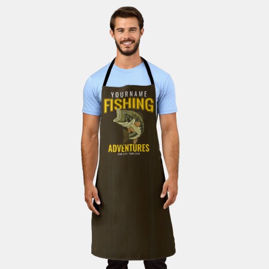 パーソナライズされた魚釣りアドベンチャーバスフィッシュアングラー エプロン (着用した状態)