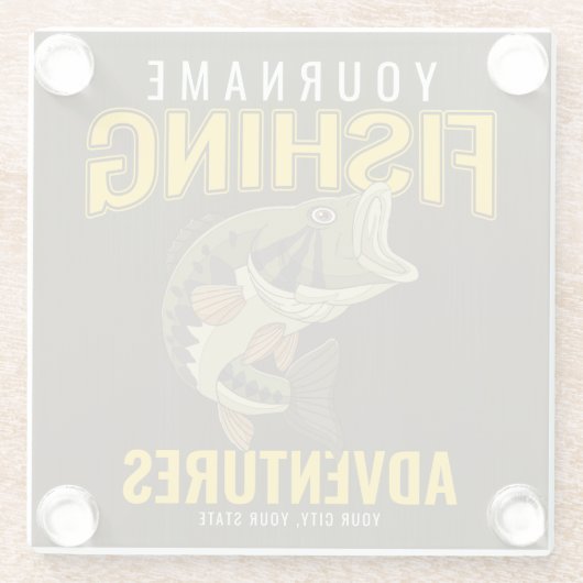 パーソナライズされた魚釣りアドベンチャーバスフィッシュアングラー  ガラスコースター (裏面)