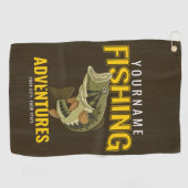 パーソナライズされた魚釣りアドベンチャーバスフィッシュアングラー ゴルフタオル (横)