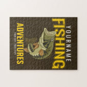 パーソナライズされた魚釣りアドベンチャーバスフィッシュアングラー ジグソーパズル (横)