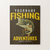 パーソナライズされた魚釣りアドベンチャーバスフィッシュアングラー ジグソーパズル (縦)