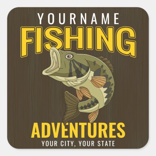 パーソナライズされた魚釣りアドベンチャーバスフィッシュアングラー スクエアシール (正面)