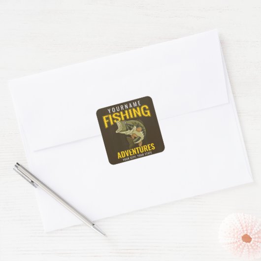 パーソナライズされた魚釣りアドベンチャーバスフィッシュアングラー スクエアシール (封筒)