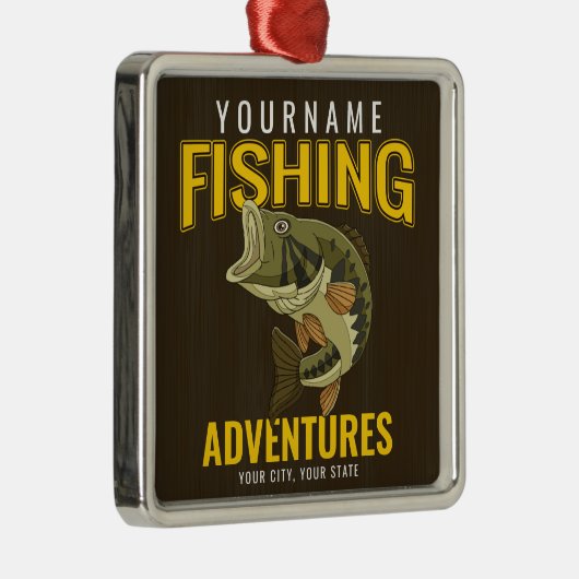 パーソナライズされた魚釣りアドベンチャーバスフィッシュアングラー メタルオーナメント (右)
