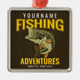 パーソナライズされた魚釣りアドベンチャーバスフィッシュアングラー メタルオーナメント