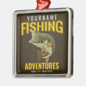 パーソナライズされた魚釣りアドベンチャーバスフィッシュアングラー メタルオーナメント (左)