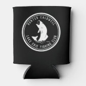 パーソナライズされた魚釣りエンブレムブラックとホワイト 缶クーラー (正面)