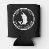 パーソナライズされた魚釣りエンブレムブラックとホワイト 缶クーラー (裏面)