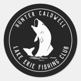 パーソナライズされた魚釣りエンブレムブラック ラウンドシール