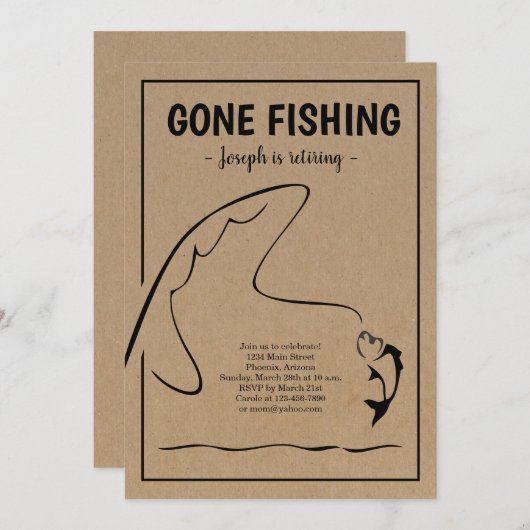 パーソナライズされた魚釣り退職パーティの招待状 招待状 (正面/裏面)