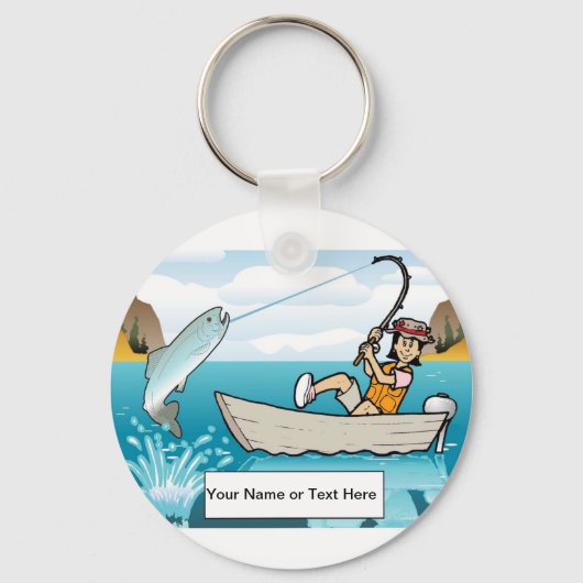 パーソナライズされた魚釣り – 女性マンガ キーホルダー (正面)