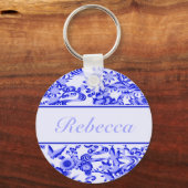 パーソナライズされた鳥と鳥の葉文様 キーホルダー (正面)